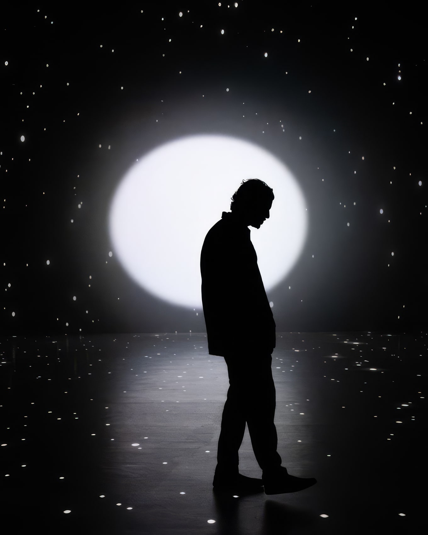 Student photograph — a lone figure silhouetted against a full moon