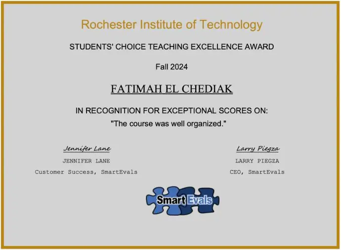 Fall 2024 RIT Students&#39; Choice Award in Course Organization