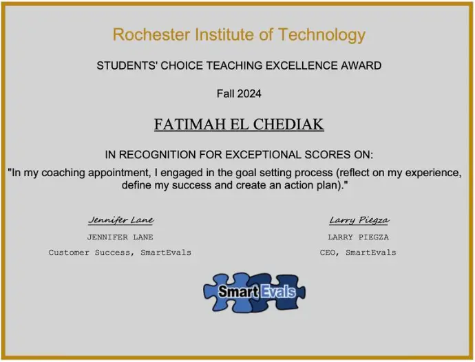 Fall 2024 RIT Students&#39; Choice Award in Coaching