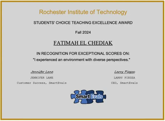 Fall 2024 RIT Students&#39; Choice Award in Class Environment